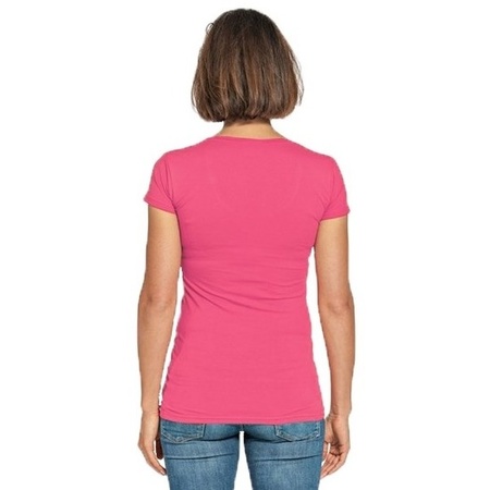 Bodyfit dames t-shirt fuchsia roze met ronde hals