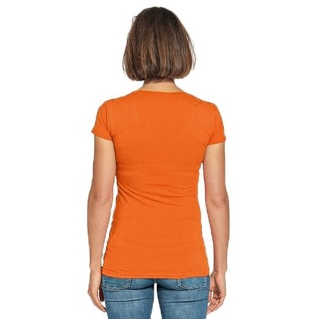 Bodyfit dames t-shirt oranje met ronde hals