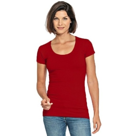 Bodyfit dames t-shirt rood met ronde hals