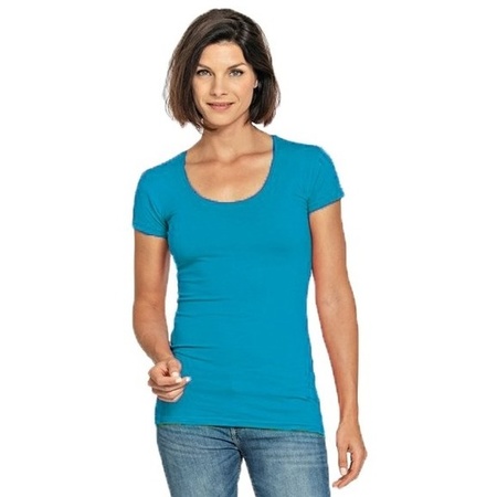 Bodyfit dames t-shirt turquoise met ronde hals