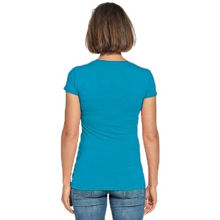 Bodyfit dames t-shirt turquoise met ronde hals