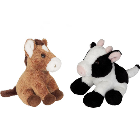 Farm animals soft toys 2x - Horse and Cow 15 cm