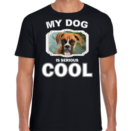 Boxer honden t-shirt my dog is serious cool zwart voor heren