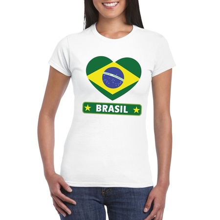 Brazilie hart vlag t-shirt wit dames