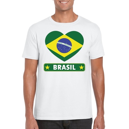 Brazilie hart vlag t-shirt wit heren