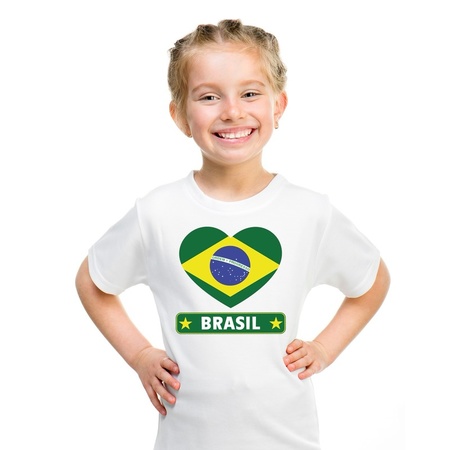 Brazilie hart vlag t-shirt wit jongens en meisjes