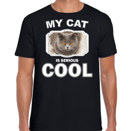 Britse korthaar katten / poezen t-shirt my cat is serious cool zwart voor heren