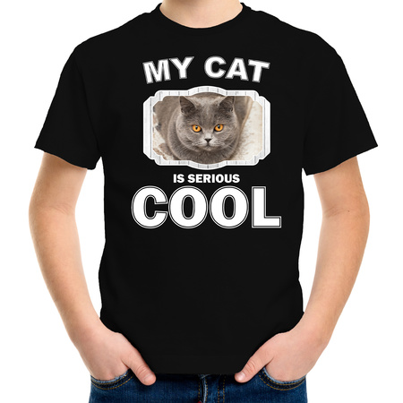 British shorthair t-shirt my cat is serious cool black for children