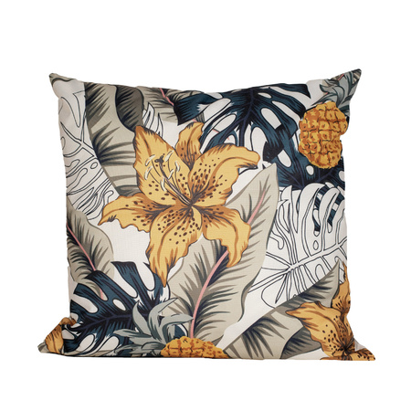 Anna's collection outdoor cushion flower - blue/yellow - 45 x 45 cm - Water and UV resistant
