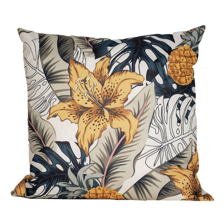 Anna's collection outdoor cushion flower - white/yellow - 60 x 60 cm - Water and UV resistant