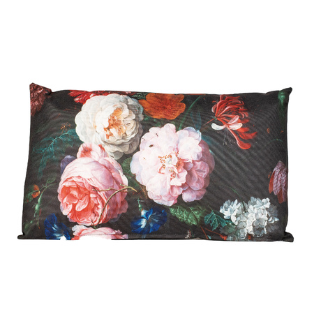 Buitenkussen bloem - Zwart/roze - 30 x 50 cm - Water en UV bestendig