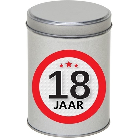 Gift silver round storage tin 18 years 13 cm