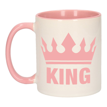 Cadeau King mok/ beker roze wit 300 ml