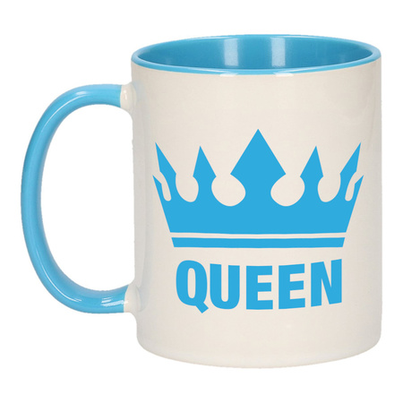 Cadeau Queen mok/ beker blauw wit 300 ml