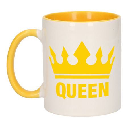 Cadeau Queen mok/ beker geel wit 300 ml