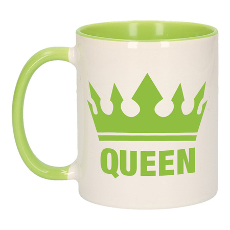 Cadeau Queen mok/ beker groen wit 300 ml