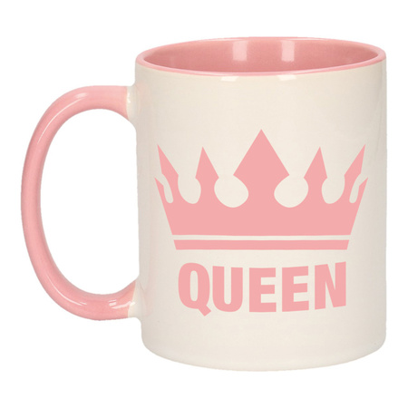 Cadeau Queen mok/ beker roze wit 300 ml