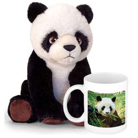 Gift set for kids - Panda soft toy 25 cm and drinkmug Panda print