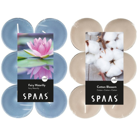 Candles by Spaas geurkaarsen - 24x stuks in 2 geuren Blossom Flowers en Waterlilly