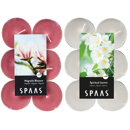 Candles by Spaas geurkaarsen - 24x stuks in 2 geuren Jasmin en Magnolia Flowers