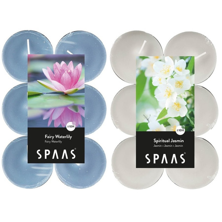Candles by Spaas scented tealights candles - 24x in 2x scenses Jasmin/Waterlilly flowers