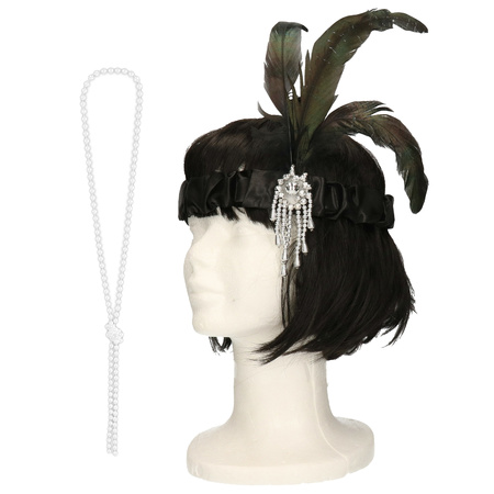 Accessory set roaring twenties theme party - headband and pearl necklace