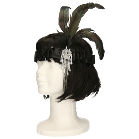 Carnaval verkleed accessoire set - sigarettenhouder/parelketting/hoofdband - charleston/jaren 20