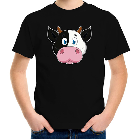 Cartoon koe t-shirt zwart voor jongens en meisjes - Cartoon dieren t-shirts kinderen