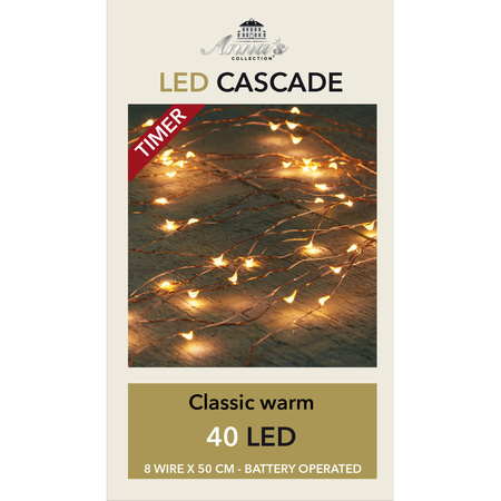 Cascade christmas lights LED wire with timer 40 lights classic warm white 8 branches
