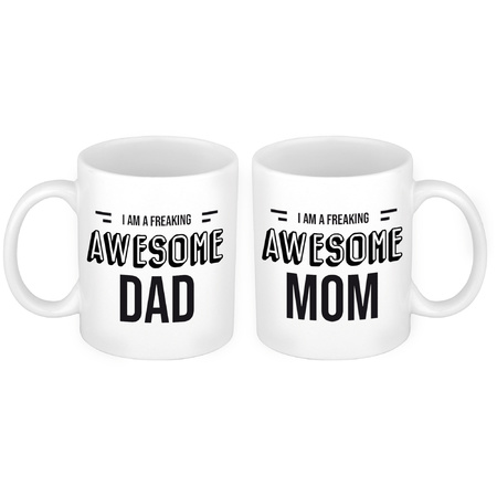 Dad and Mom freaking awesome mug - Gift cup set for Dad and Mom