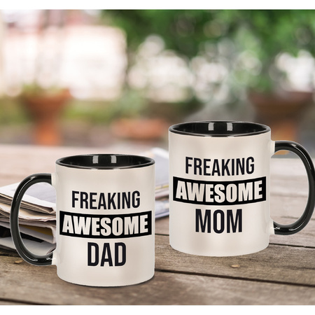 Dad and Mom freaking awesome black mug - Gift cup set for Dad and Mom