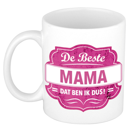 De beste mama mug / cup white with pink emblem 300 ml
