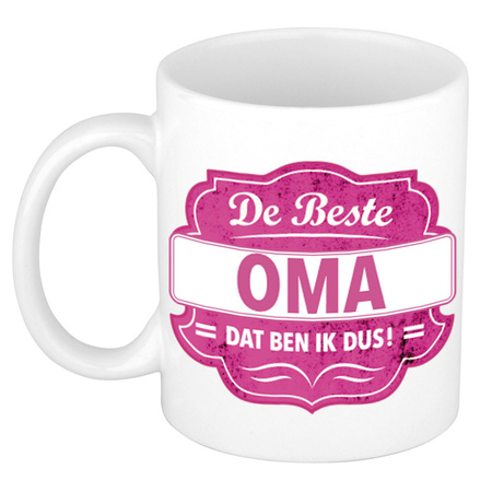 De beste oma mug / cup white with pink emblem 300 ml