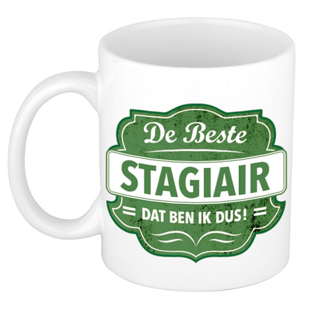 De beste stagiair mug / cup white with green emblem 300 ml