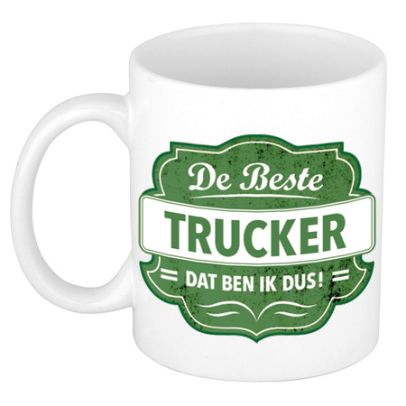 De beste trucker mug / cup white with green emblem 300 ml