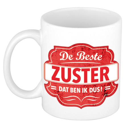 De beste zuster mug / cup white with red emblem 300 ml