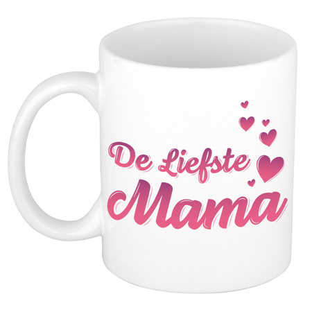 De liefste mama gift mug / cup white and pink with little hearts