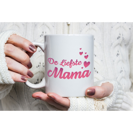 De liefste mama gift mug / cup white and pink with little hearts