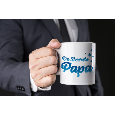 De stoerste papa gift mug / cup white and blue with stars