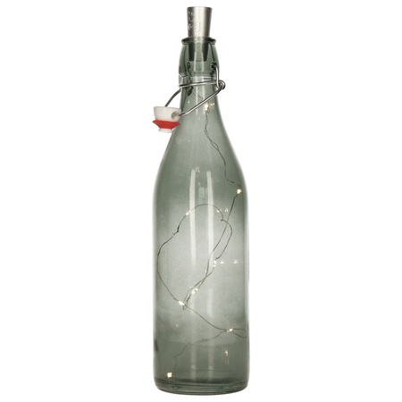 Decoratie fles - grijs - met kurk verlichting - 30 cm - glas - 1 liter - woonaccessoires