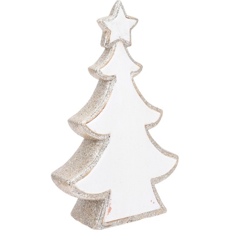 Decoratie kerstboom figuur/beeld - wit/zilver - 40 cm - glitter - keramiek
