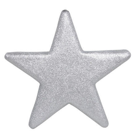 1x Large silver glitter stars decoration 40 cm
