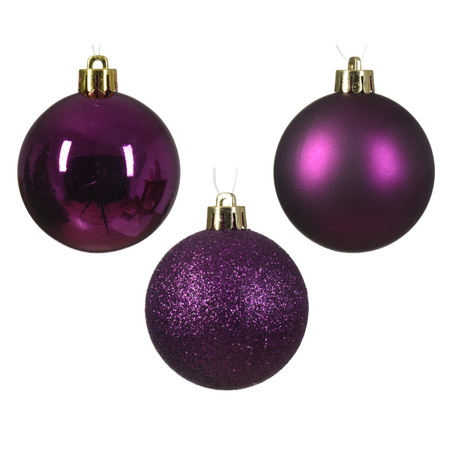 Christmas tree decoration - 30x pcs baubles and glass topper - purple - plastic