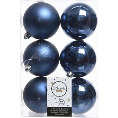Kerstversiering kunststof kerstballen donkerblauw 6-8-10 cm pakket van 62x stuks