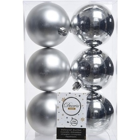 Kerstversiering kunststof kerstballen zilver 6-8-10 cm pakket van 68x stuks