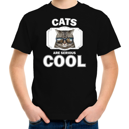 Dieren coole poes/kat t-shirt zwart kinderen - cats are cool shirt jongens en meisjes