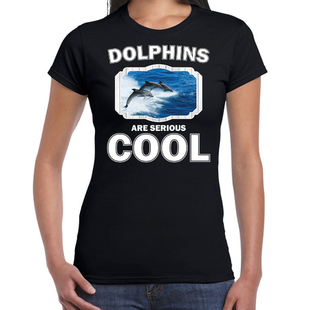 Dieren dolfijn groep t-shirt zwart dames - dolphins are cool shirt