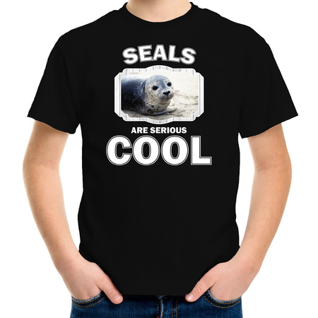 Dieren grijze zeehond t-shirt zwart kinderen - seals are cool shirt jongens en meisjes