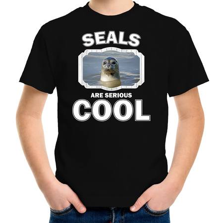 Dieren grijze zeehond t-shirt zwart kinderen - seals are cool shirt jongens en meisjes