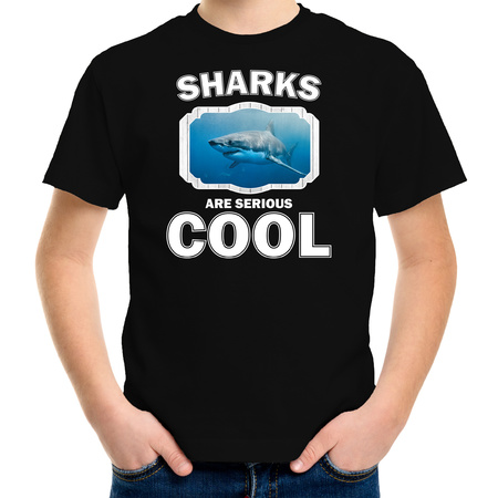 Dieren haai t-shirt zwart kinderen - sharks are cool shirt jongens en meisjes